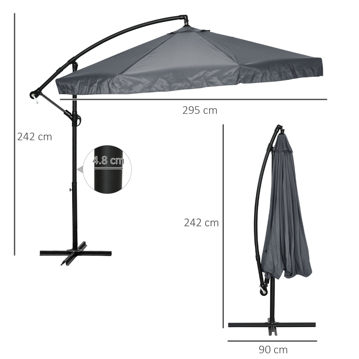 easycomfort easycomfort ombrellone da giardino 3x3 m con zanzariera apertura a manovella e base a croce grigio scuro