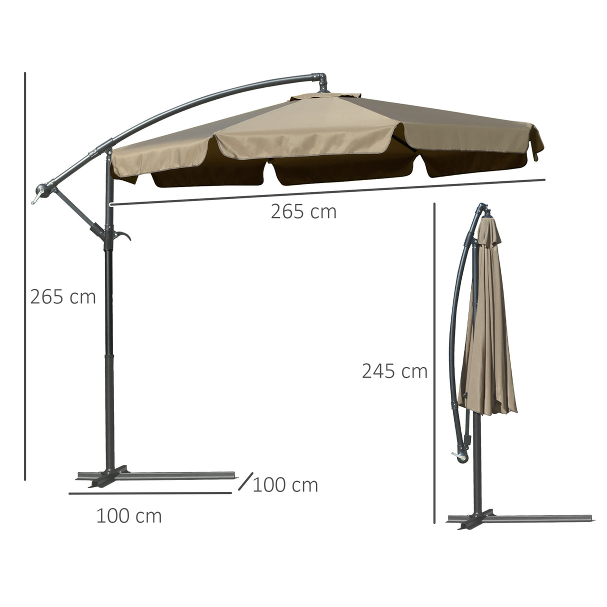 easycomfort easycomfort ombrellone da giardino a braccio con apertura a manovella in metallo e poliestere 2 7x2 7 m caffe