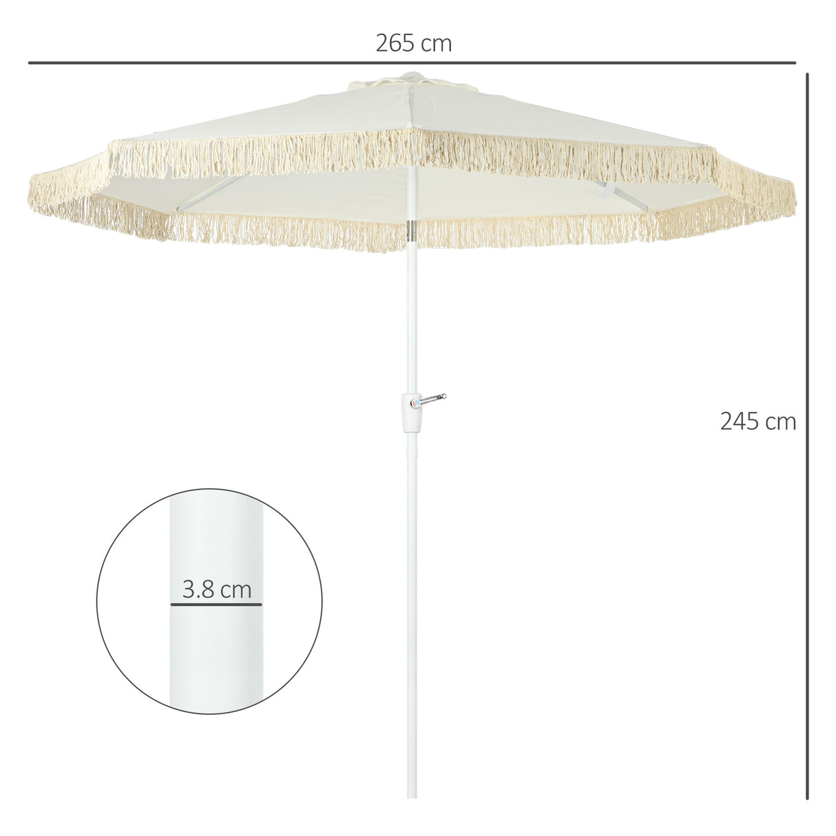 easycomfort easycomfort ombrellone da giardino a manovella inclinabile e palo a 2 sezioni poliestere e metallo 2 6x2 4 m bianco