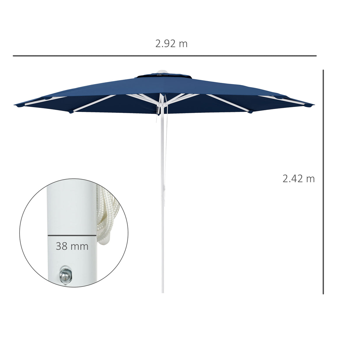 easycomfort easycomfort ombrellone da giardino ad altezza regolabile in metallo e poliestere 292x242 cm blu scuro