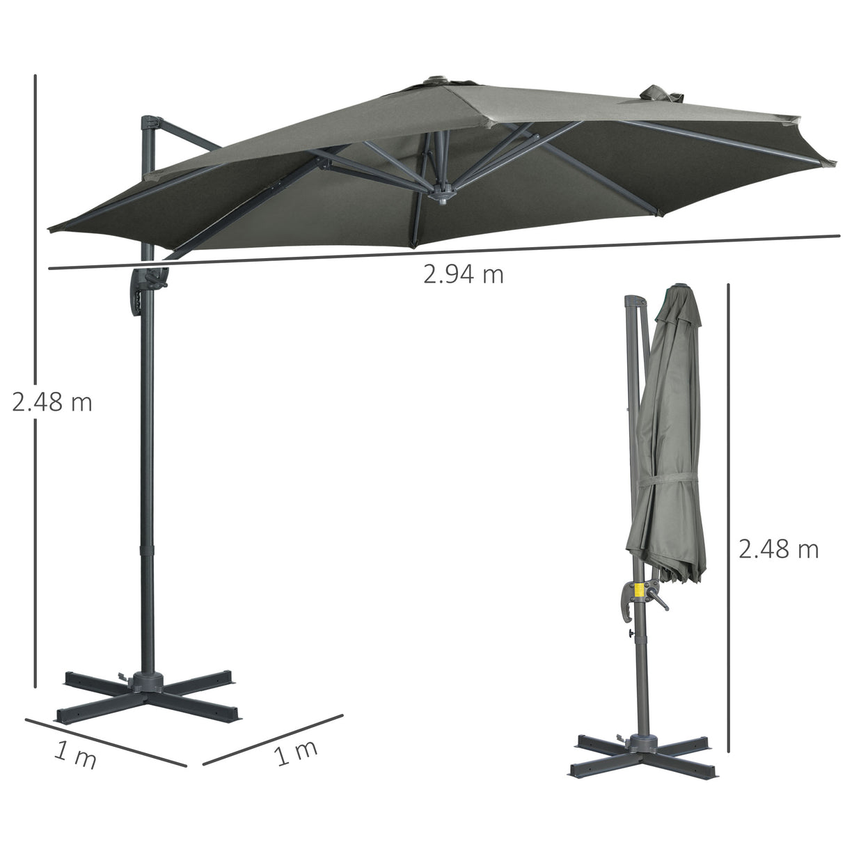 easycomfort easycomfort ombrellone da giardino decentrato 3x2 5 m girevole a 360 con angolazione regolabile grigio