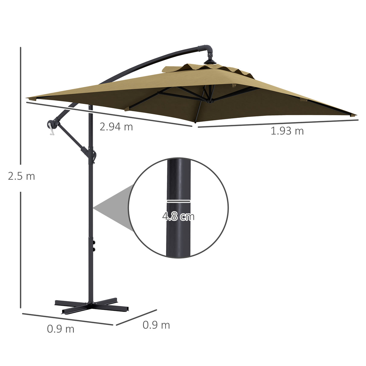 easycomfort easycomfort ombrellone da giardino decentrato con base a croce e apertura a manovella 294x193cm marrone
