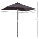 easycomfort easycomfort ombrellone da giardino inclinabile 2x1 5 m con 6 stecche e palo in legno di abete grigio scuro