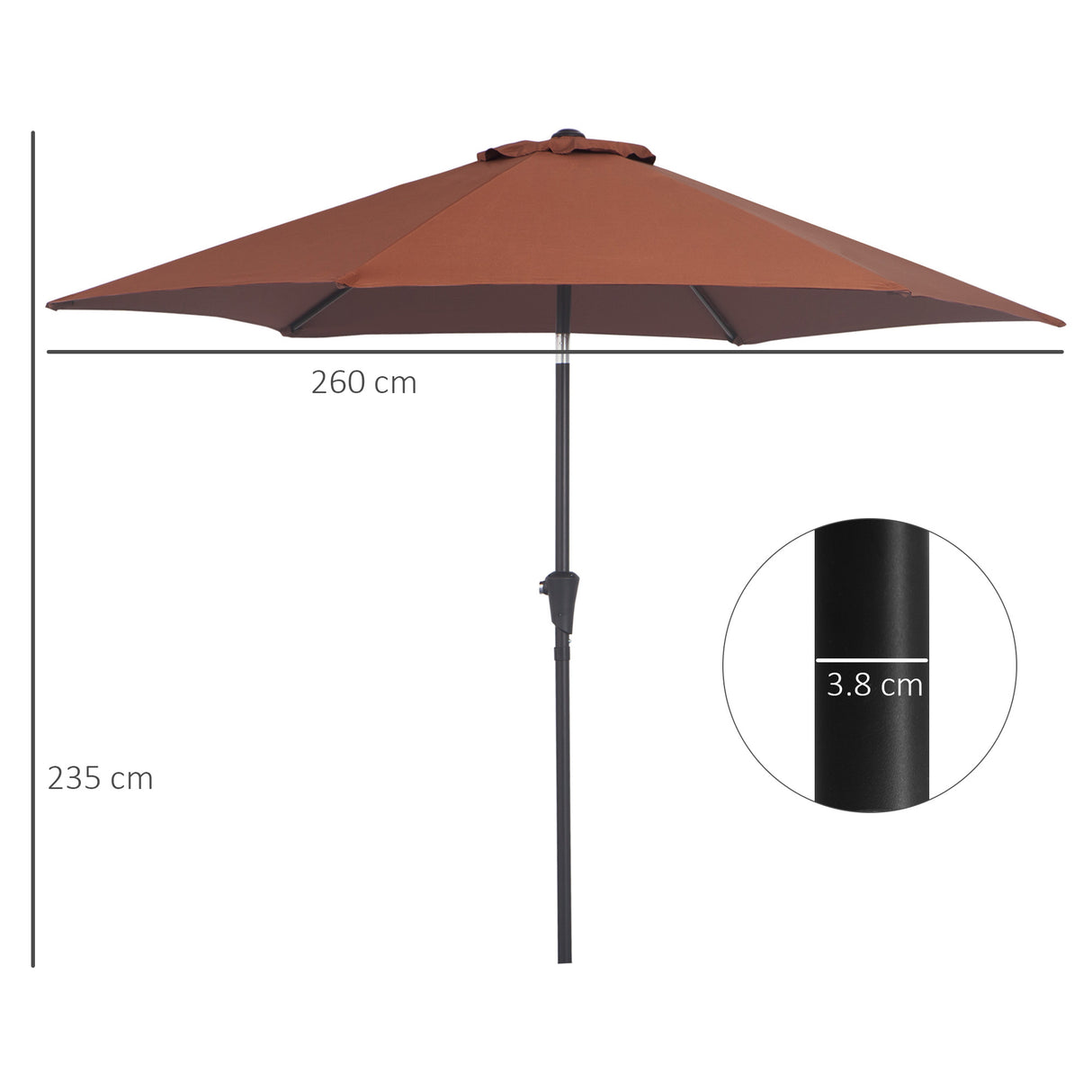 easycomfort easycomfort ombrellone da giardino inclinabile con manovella in alluminio metallo e poliestere 260x235 cm nero e caffe