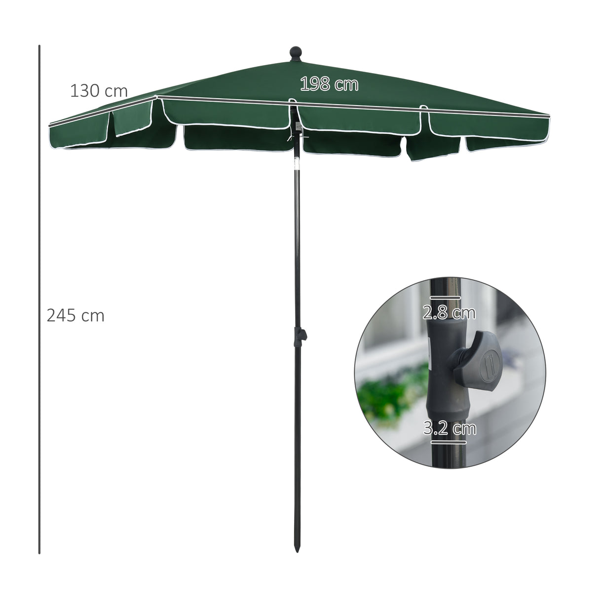 easycomfort easycomfort ombrellone da giardino rettangolare 2x1 3m con inclinazione regolabile e palo in alluminio verde e nero