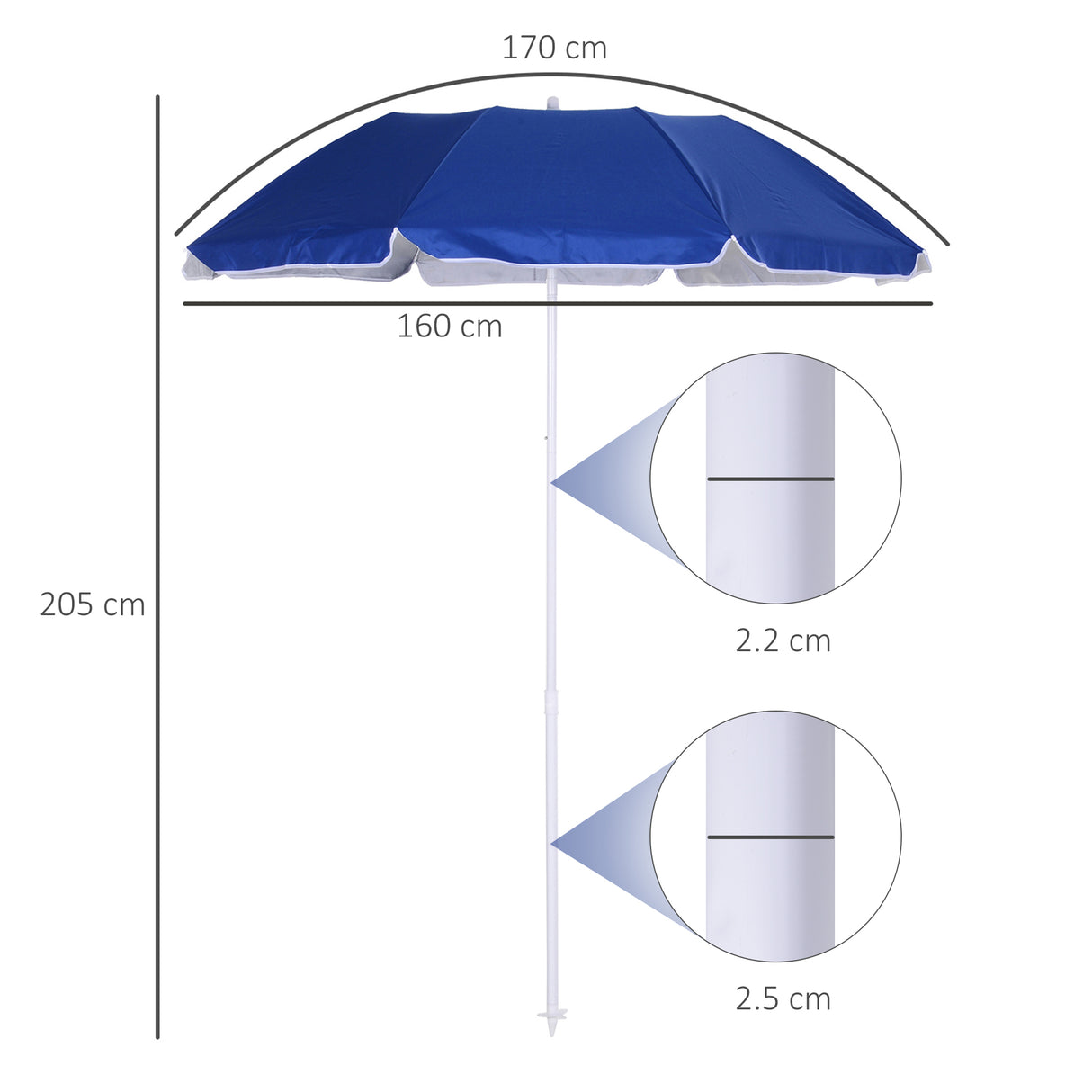 easycomfort easycomfort ombrellone da spiaggia inclinabile con fodera riflettente in acciaio e poliestere 1 7x2 05 m blu
