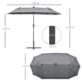 easycomfort easycomfort ombrellone doppio con base a crocee luci solari 295x150x219cm grigio