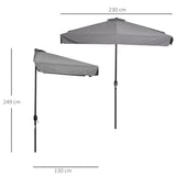 easycomfort easycomfort ombrellone semicircolare da parete 2 5x2 3m con apertura a manovella in metallo e poliestere grigio