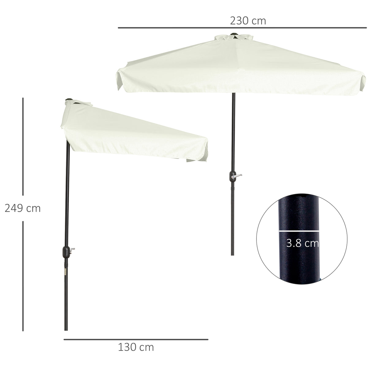 easycomfort easycomfort ombrellone semicircolare per parete da terrazza e giardino con manovella 2 5x2 3m crema