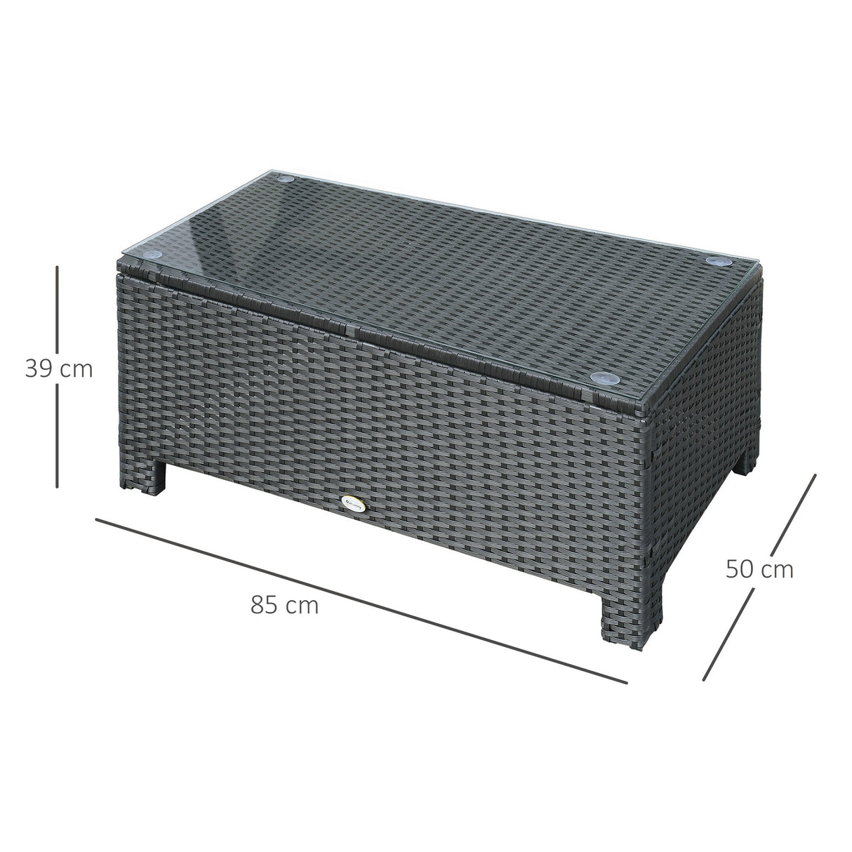 easycomfort easycomfort ousunny tavolino da esterni in rattan pe con piano in vetro temperato 85x50x39cm nero
