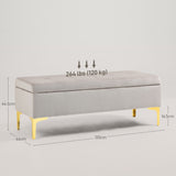 easycomfort easycomfort panca contenitore fondo letto con tessuto vellutato e gambe dorate 120x44x44 5cm grigio chiaro