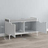 easycomfort easycomfort panca scarpiera a 2 armadietti con cuscino in tessuto effetto lino legno e acciaio 84x35x50 cm bianco