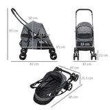 easycomfort easycomfort passeggino per cani pieghevole con tettuccio regolabile borsa e 2 guinzagli 82x47x97 cm grigio e nero