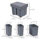 easycomfort easycomfort pattumiera estraibile con 3 contenitori per raccolta differenziata capacita totale 40l 48x34 2x41 8cm grigio