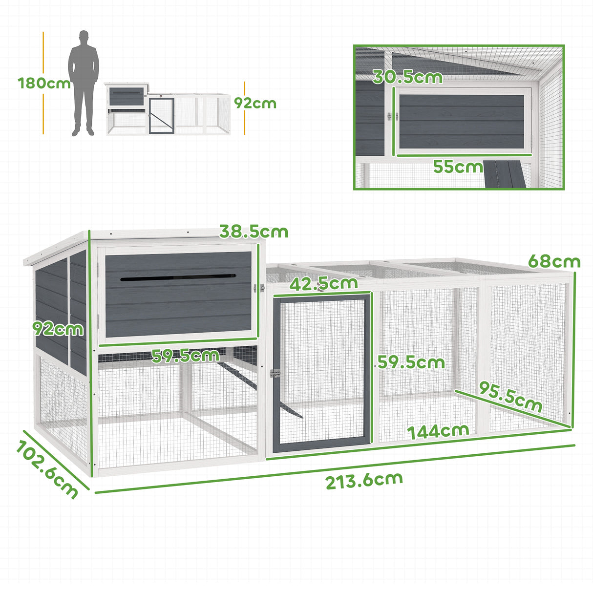easycomfort easycomfort pollaio per galline con casetta nido per cova e area esterna 214x101x 91 5cm grigio