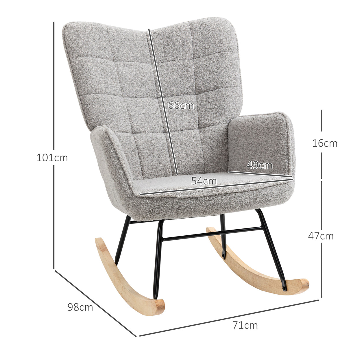 easycomfort easycomfort poltrona a dondolo imbottita in legno e acciaio con rivestimento boucle 71x98x101 cm grigio
