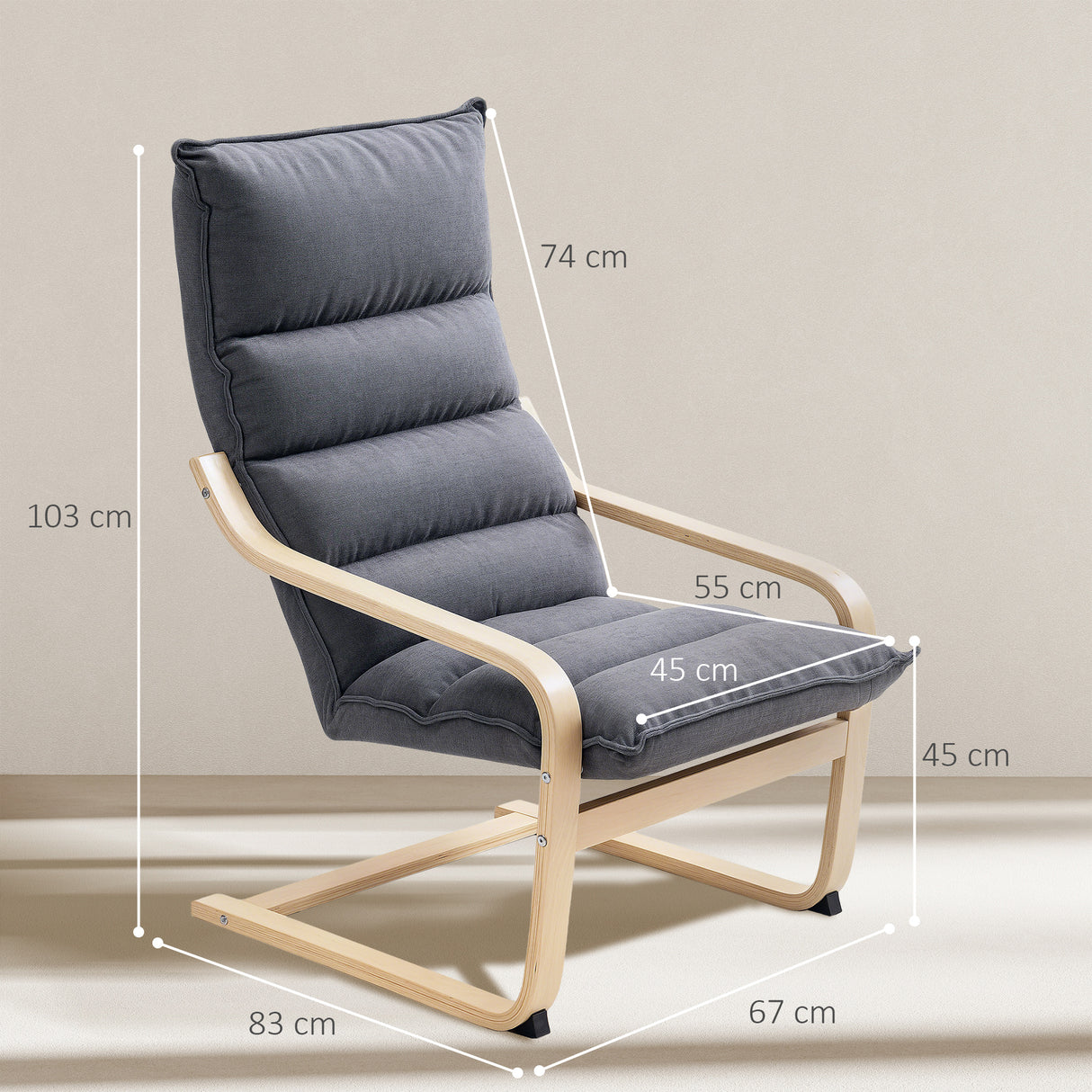 easycomfort easycomfort poltrona a dondolo moderna con braccioli in legno e cuscini spessi in velluto 67x83x105 cm grigio