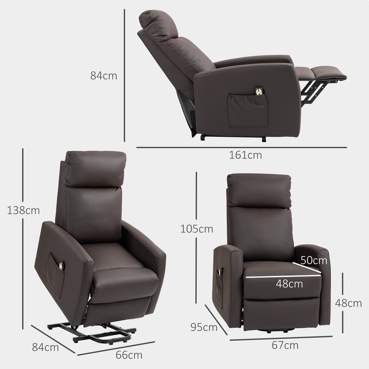 easycomfort easycomfort poltrona alzapersona reclinabile a 145 con telecomando e poggiapiedi in pelle pu marrone scuro 67x95x105 cm