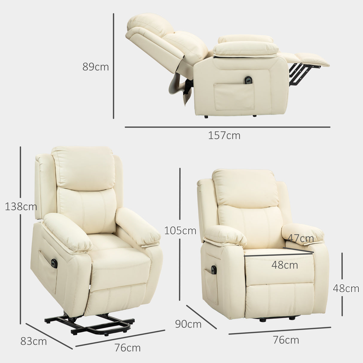 easycomfort easycomfort poltrona alzapersona reclinabile a 160 con poggiapiedi e telecomando in pelle pu e acciaio 76x90x105 cm crema