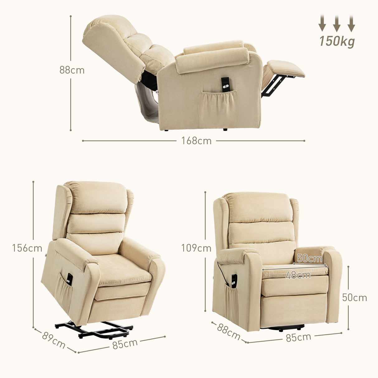 easycomfort easycomfort poltrona alzapersona reclinabile a 160 con poggiapiedi e telecomando in velluto 85x88x109 cm crema
