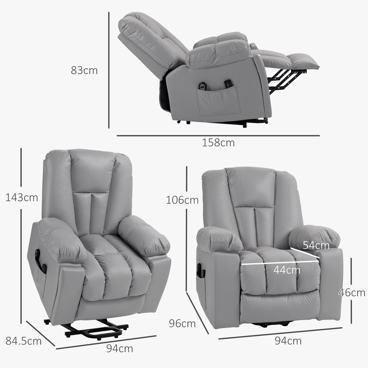 easycomfort easycomfort poltrona alzapersona reclinabile con 8 punti massaggianti e telecomando in microfibra 94x96x106 cm grigio