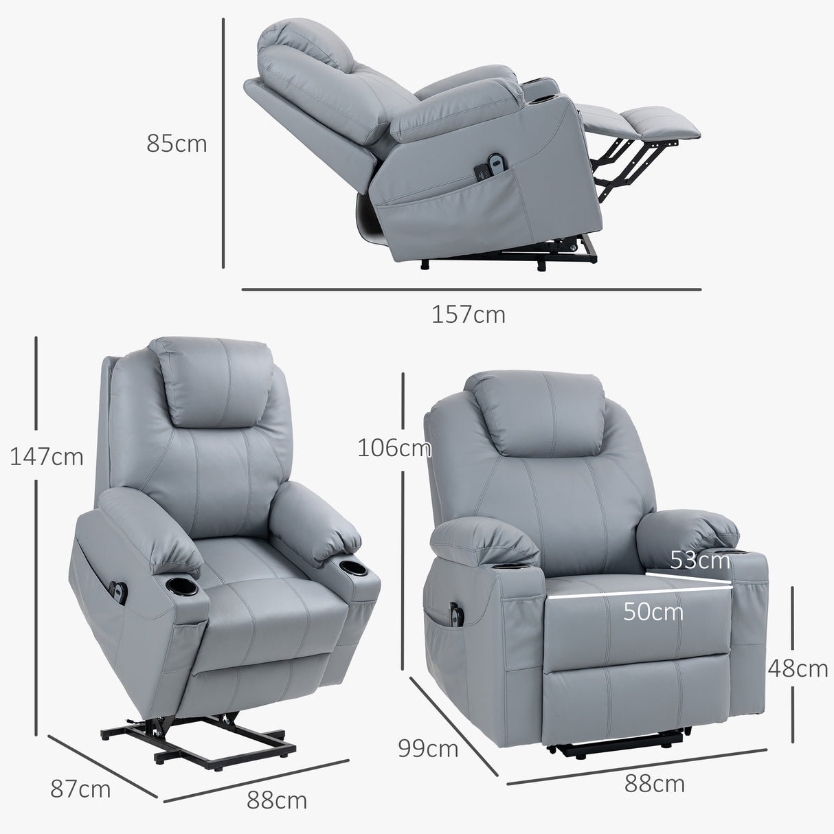 easycomfort easycomfort poltrona alzapersona reclinabile fino a 135 con 8 punti massaggio telecomando e poggiapiedi 88x99x106 cm grigio