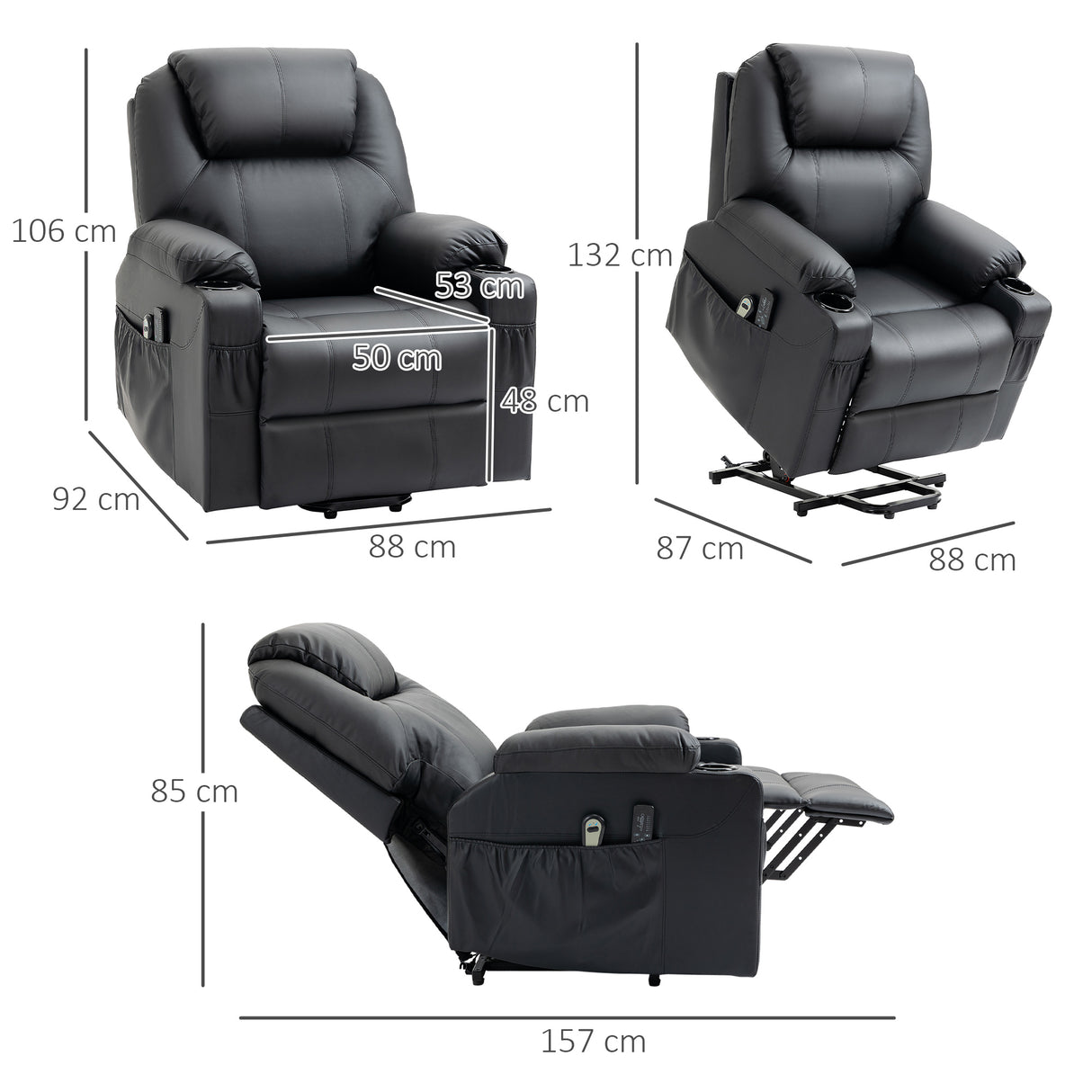 easycomfort easycomfort poltrona alzapersona reclinabile max 135 con 8 punti massaggianti e poggiapiedi 88x92x106 cm nero