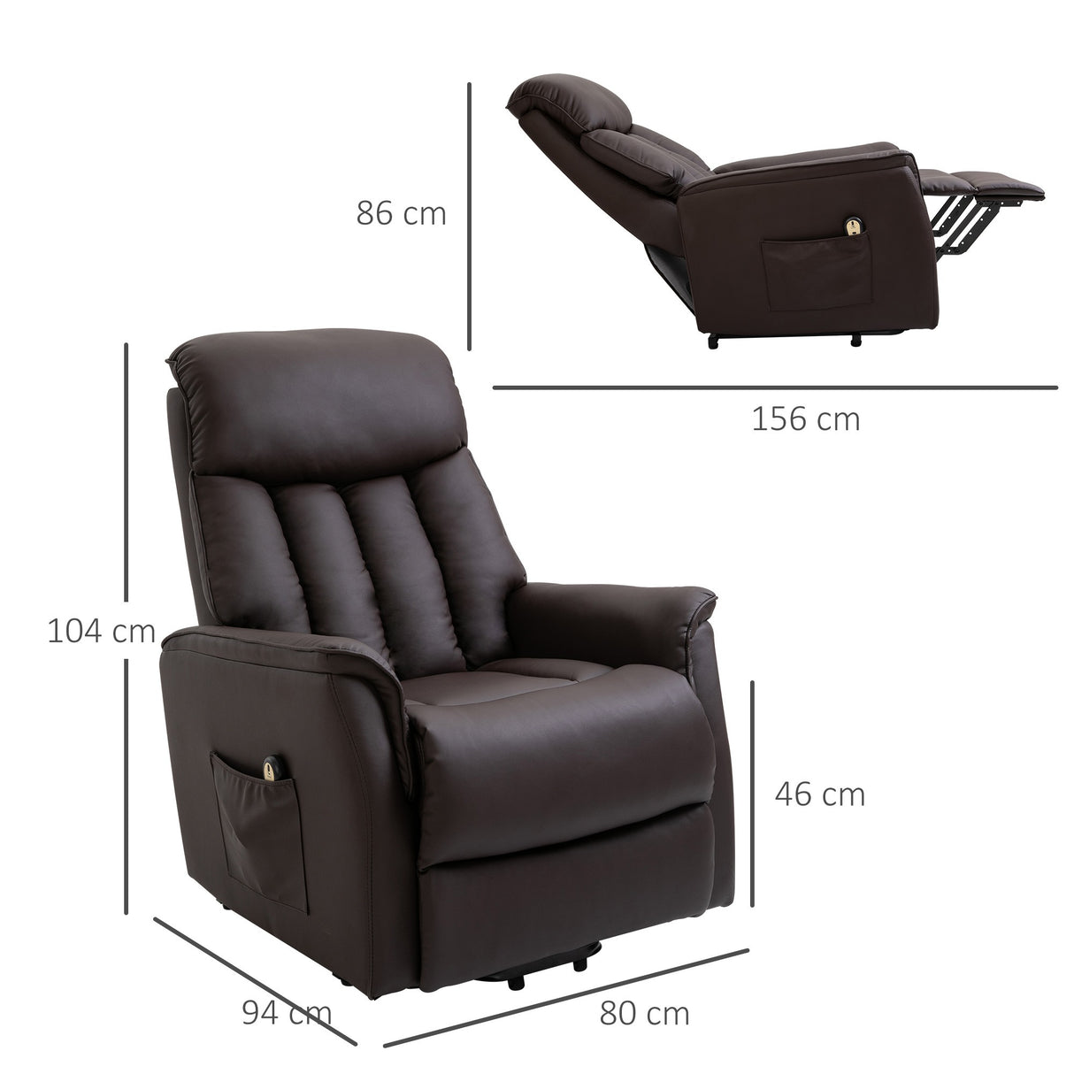 easycomfort easycomfort poltrona elettrica alzapersone reclinabile 145 poltrona relax elettrica in pelle pu con telecomando tasche laterali e poggiapiedi integrato marrone ean 8055776913919