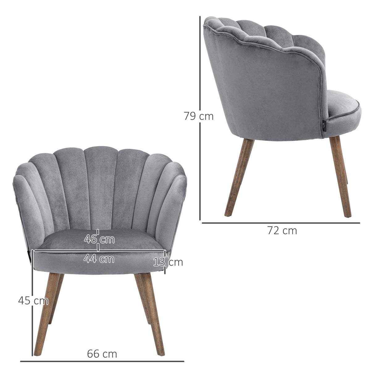 easycomfort easycomfort poltrona in velluto imbottita con schienale a conchiglia 66x66x78 5cm grigio