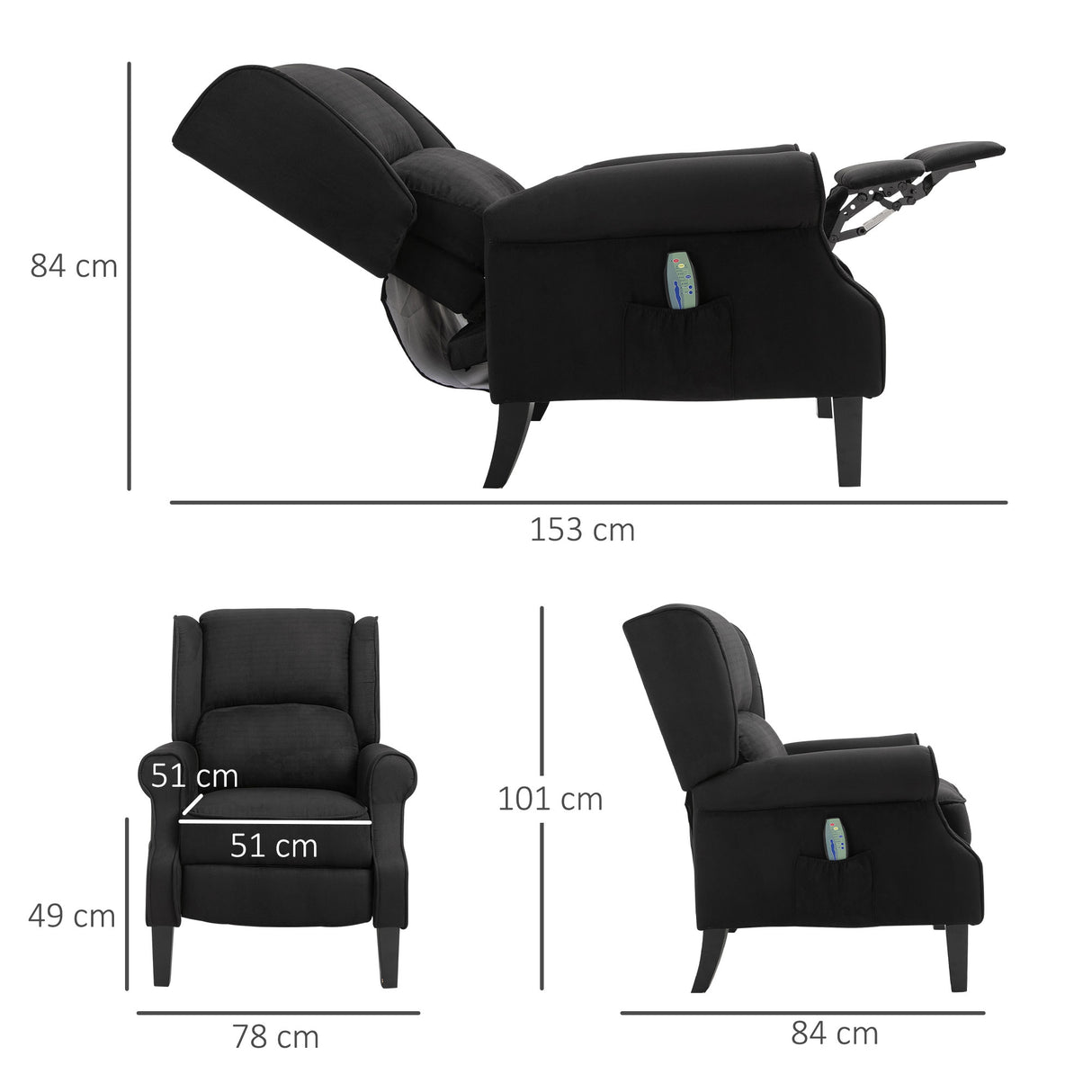 easycomfort easycomfort poltrona massaggiante e reclinabile con funzione riscaldante e telecomando 78x84x101cm nero