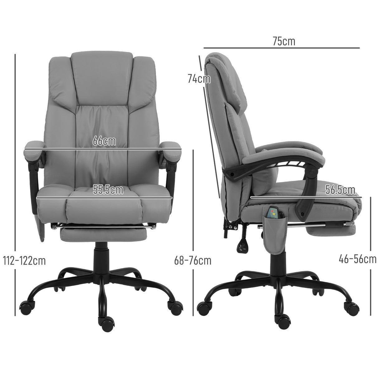 easycomfort easycomfort poltrona massaggiante e reclinabile con poggiapiedi in finta pelle e acciaio 66x75x112 122 cm grigio
