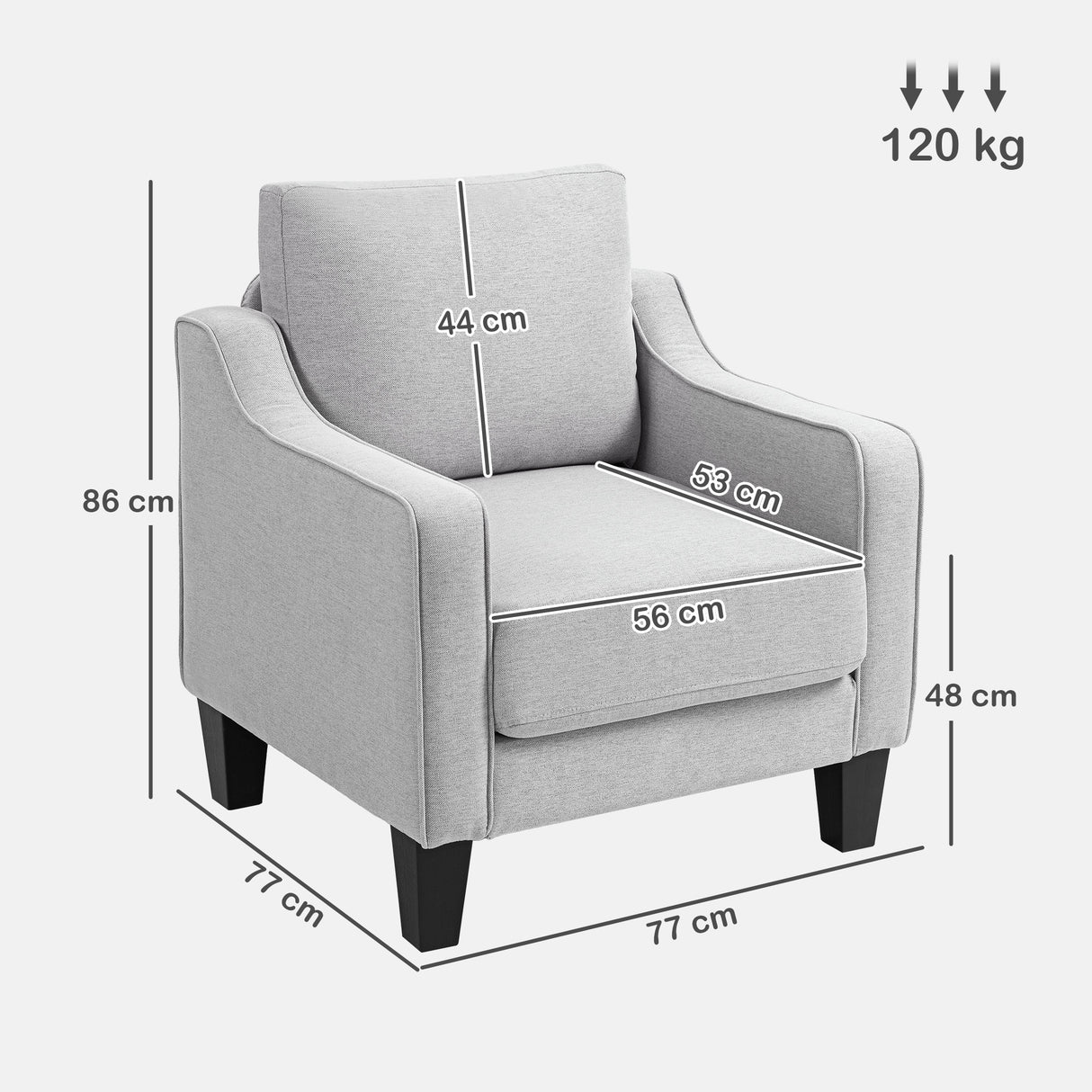 easycomfort easycomfort poltrona moderna in tessuto con imbottitura spessa e molle insacchettate 77x77x86 cm grigio