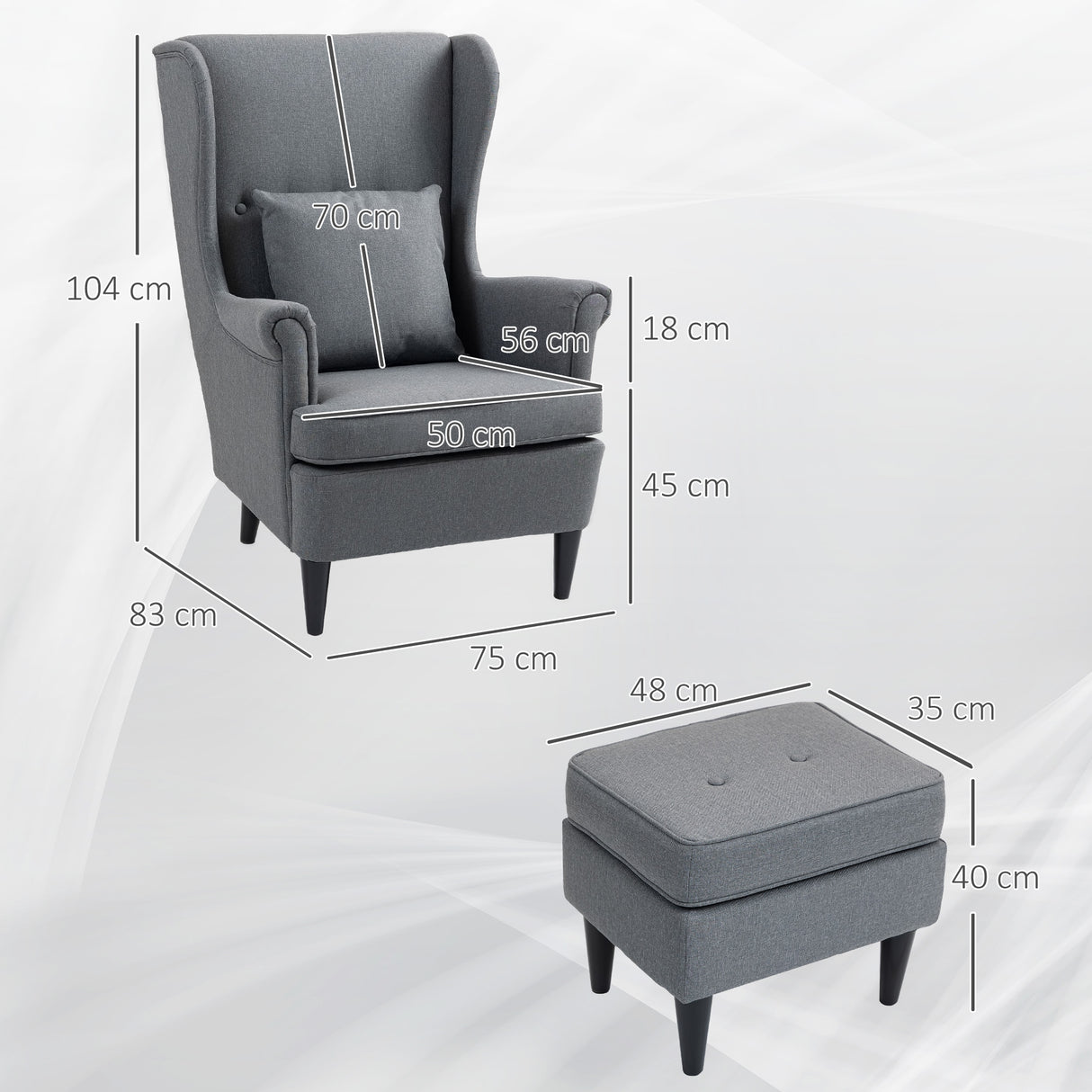 easycomfort easycomfort poltrona per salotto in tessuto con pouf poggiapiedi schienale alto e cuscino 75x83x104 cm grigio