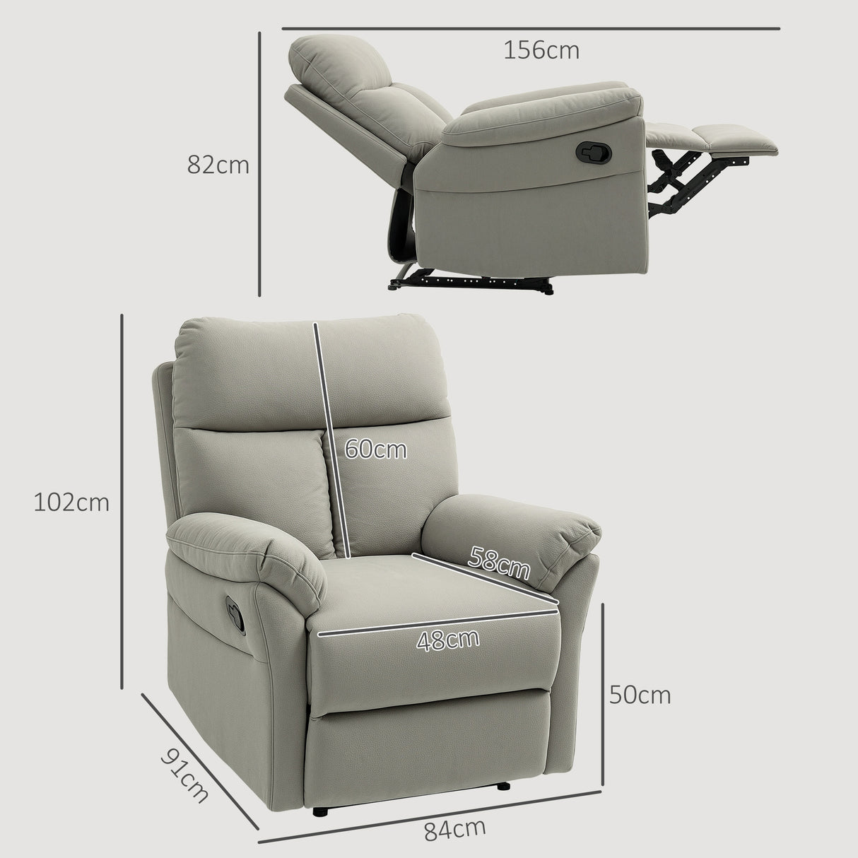 easycomfort easycomfort poltrona reclinabile 140 con poggiapiedi in microfibra schiuma e metallo 84x91x102 cm grigio
