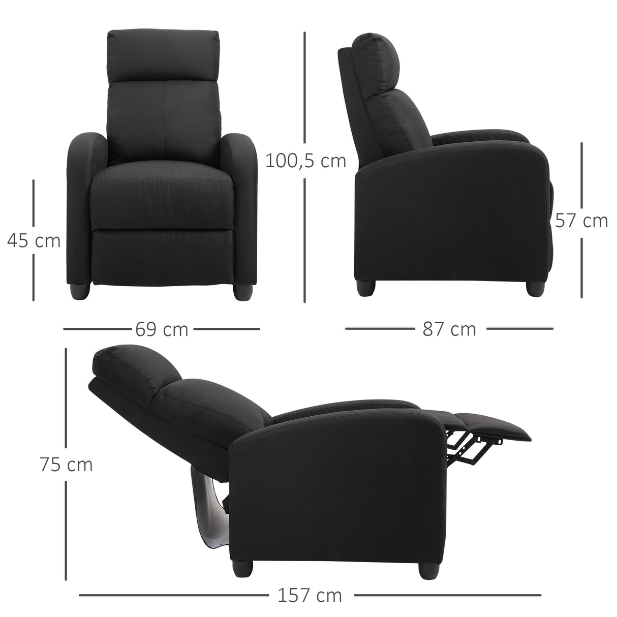 easycomfort easycomfort poltrona relax imbottita con schienale reclinabile 135 e poggiapiedi estraibile in lino nero 69x87x100 5cm ean 8054144138404