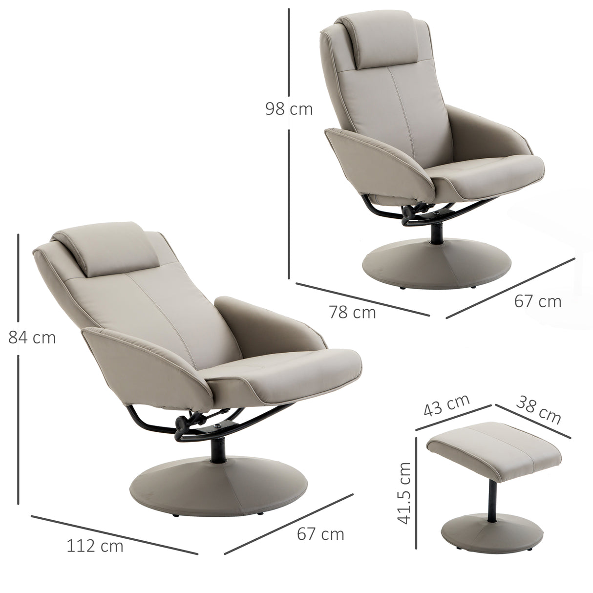easycomfort easycomfort poltrona relax reclinabile con pouf poggiapiedi abbinato e rivestimento in finta pelle 71x78x101cm grigia ean 8054144134468