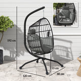 easycomfort easycomfort poltrona sospesa a uovo con gancio regolabile 2 cuscini e cesto in acciaio 120x88x192 cm nero e grigio