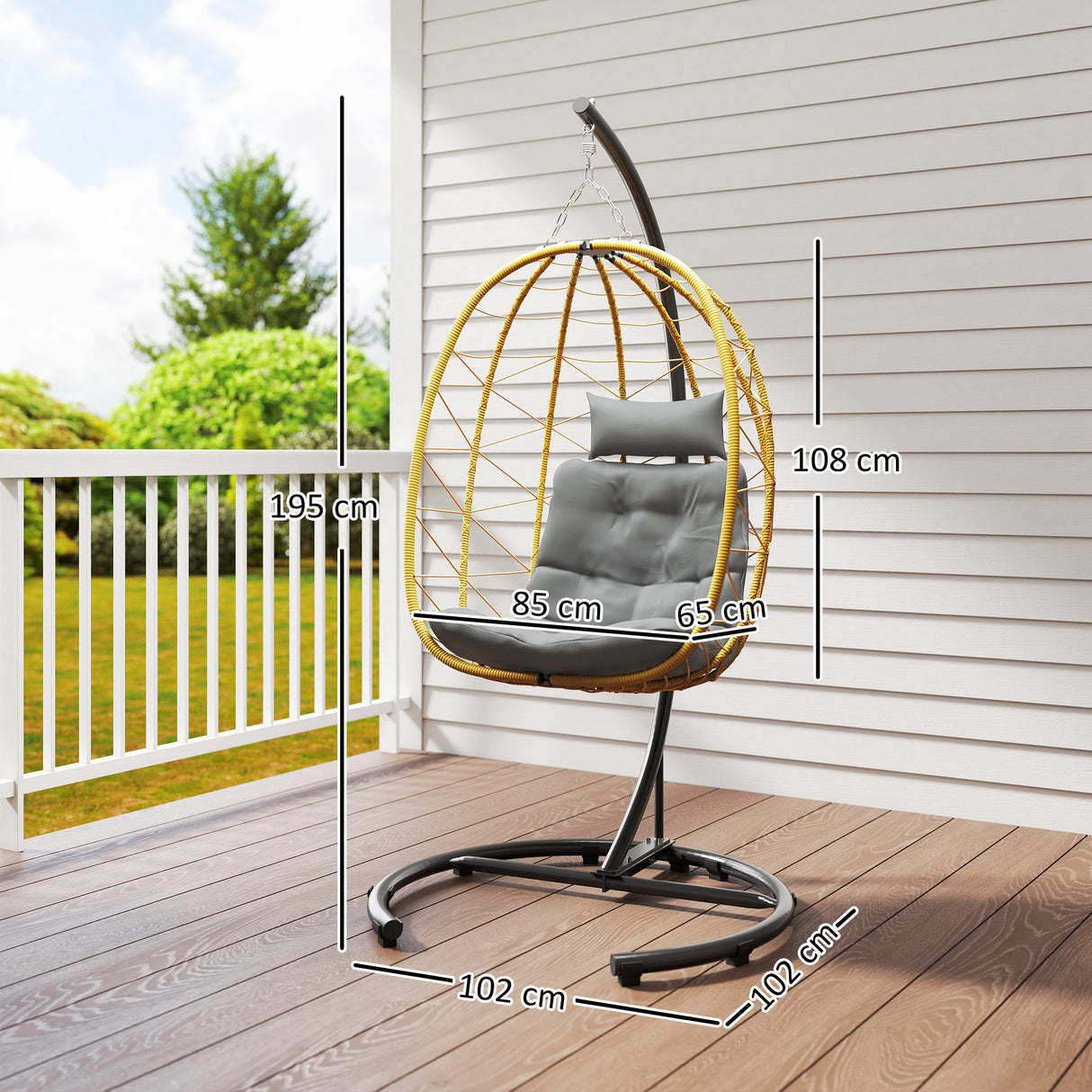 easycomfort easycomfort poltrona sospesa e pieghevole con cuscini in acciaio e rattan pe 102x102x195 cm nera grigia e beige