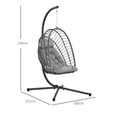 easycomfort easycomfort poltrona sospesa in rattan pe con cuscino seduta pieghevole e struttura in acciaio grigio