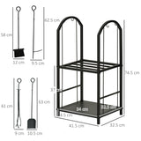 easycomfort easycomfort portalegna a 2 ripiani in metallo con paletta scopa attizzatoio e pinza 41 5x32 5x74 5 cm nero