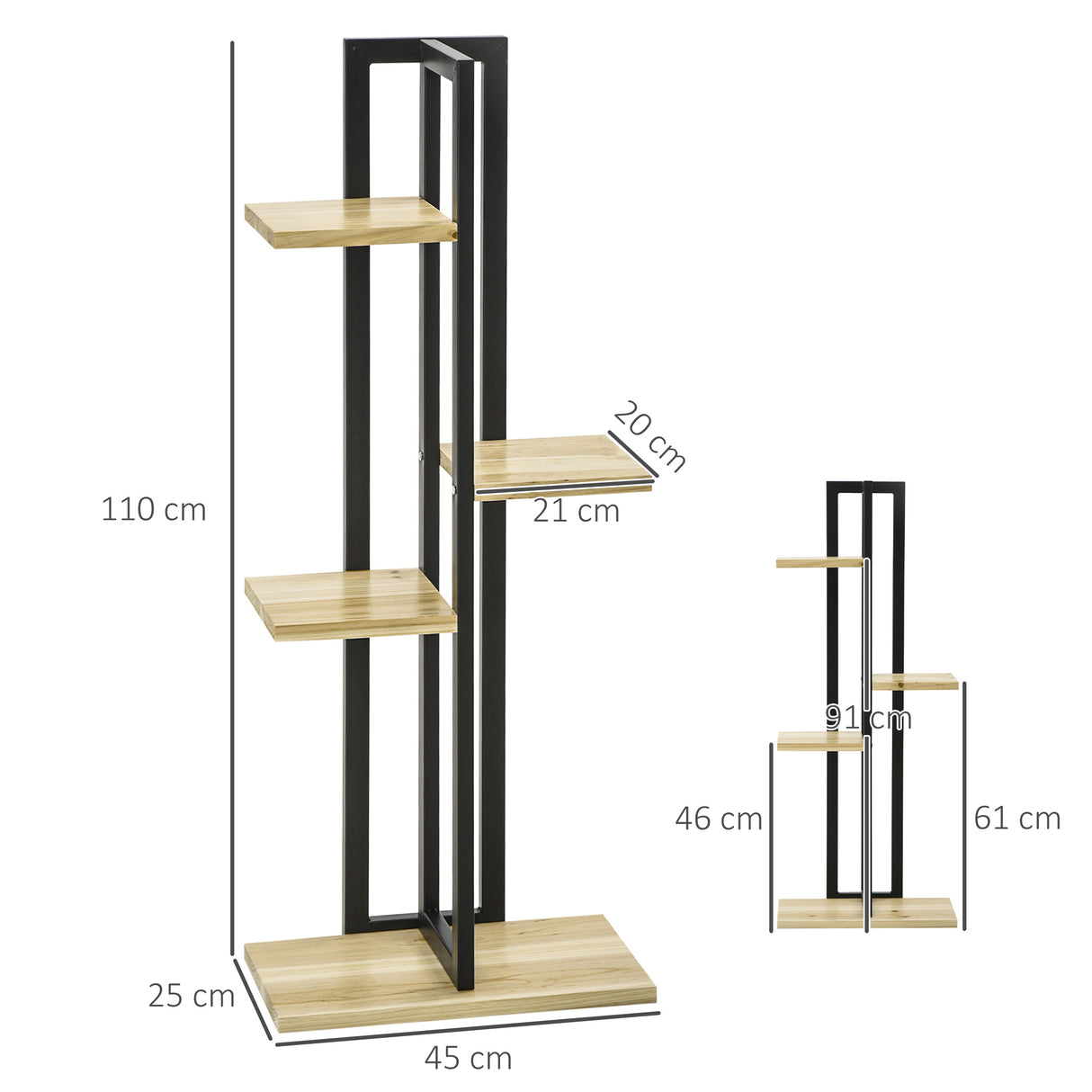 easycomfort easycomfort portapiante a 4 ripiani dallo stile industriale in legno di abete e metallo 45x25x110 cm nero e color legno