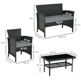 easycomfort easycomfort salotto da esterno rattan pe con divanetto 2 poltrone con cuscini e tavolino in vetro nero e grigio