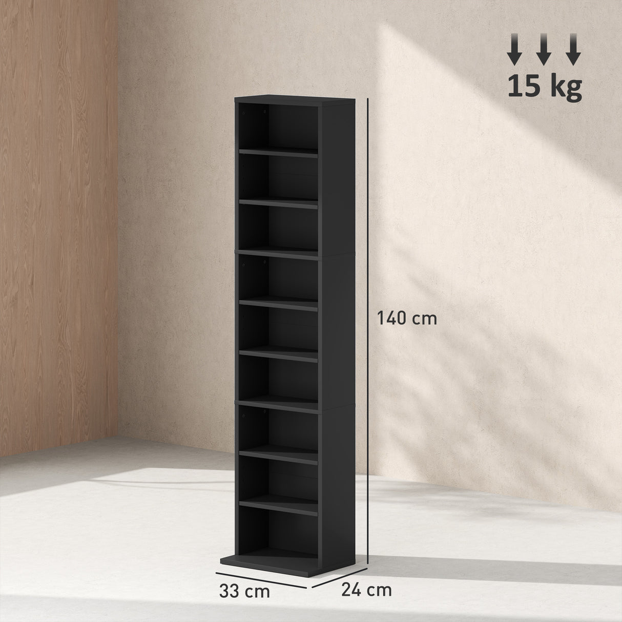 easycomfort easycomfort scaffale porta cd con 6 ripiani regolabili capacita di 260 cd120 dvd 33x24x140 cm nero