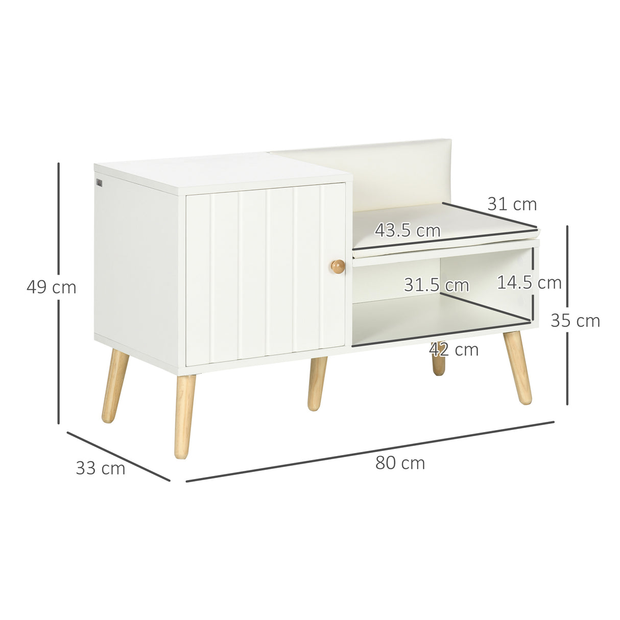 easycomfort easycomfort scarpiera da ingresso con seduta imbottita e armadietto per 4 paia di scarpe 80x33x49cm bianco