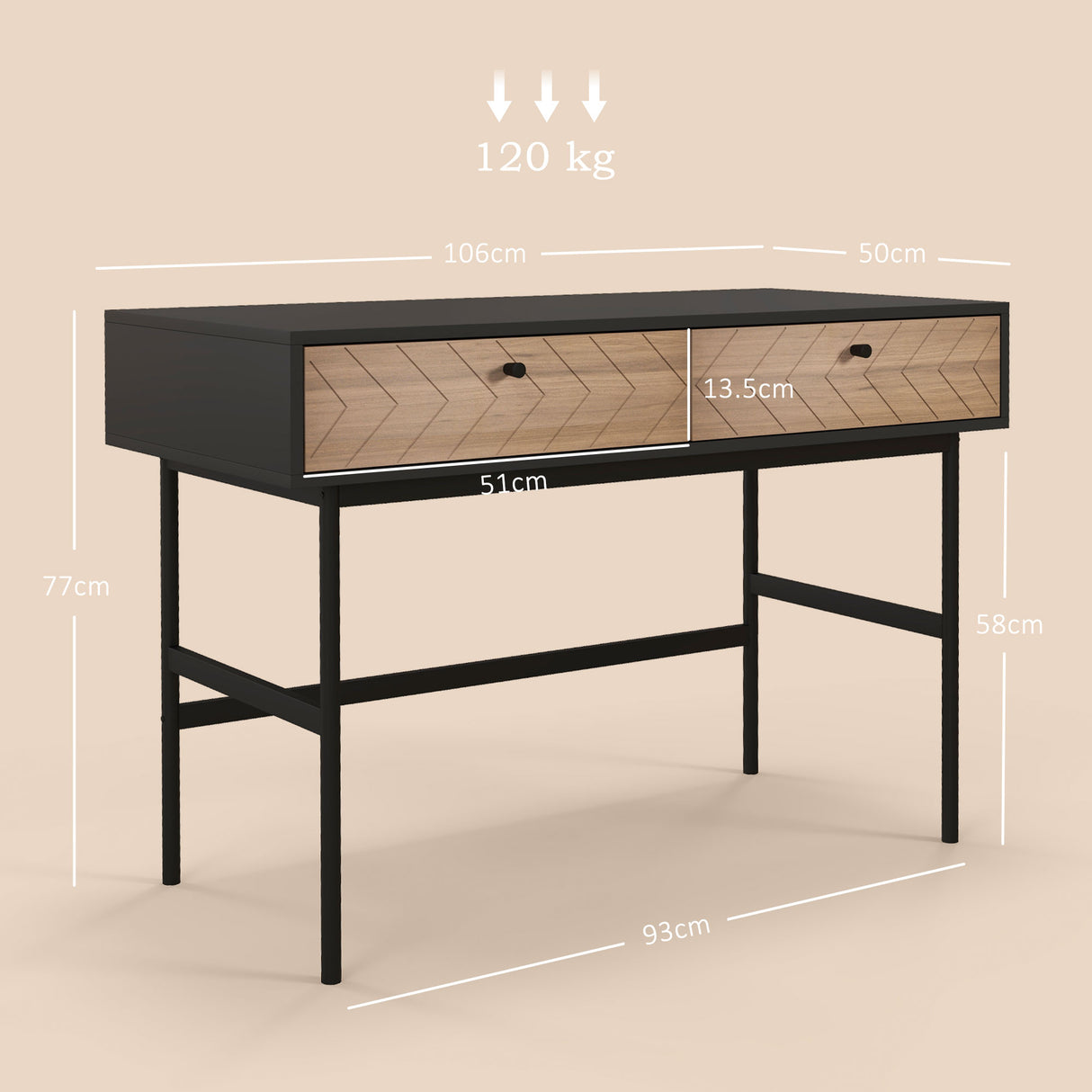 easycomfort easycomfort scrivania da ufficio moderna con 2 cassetti in acciaio e mdf 106x50x77 cm nero e rovere