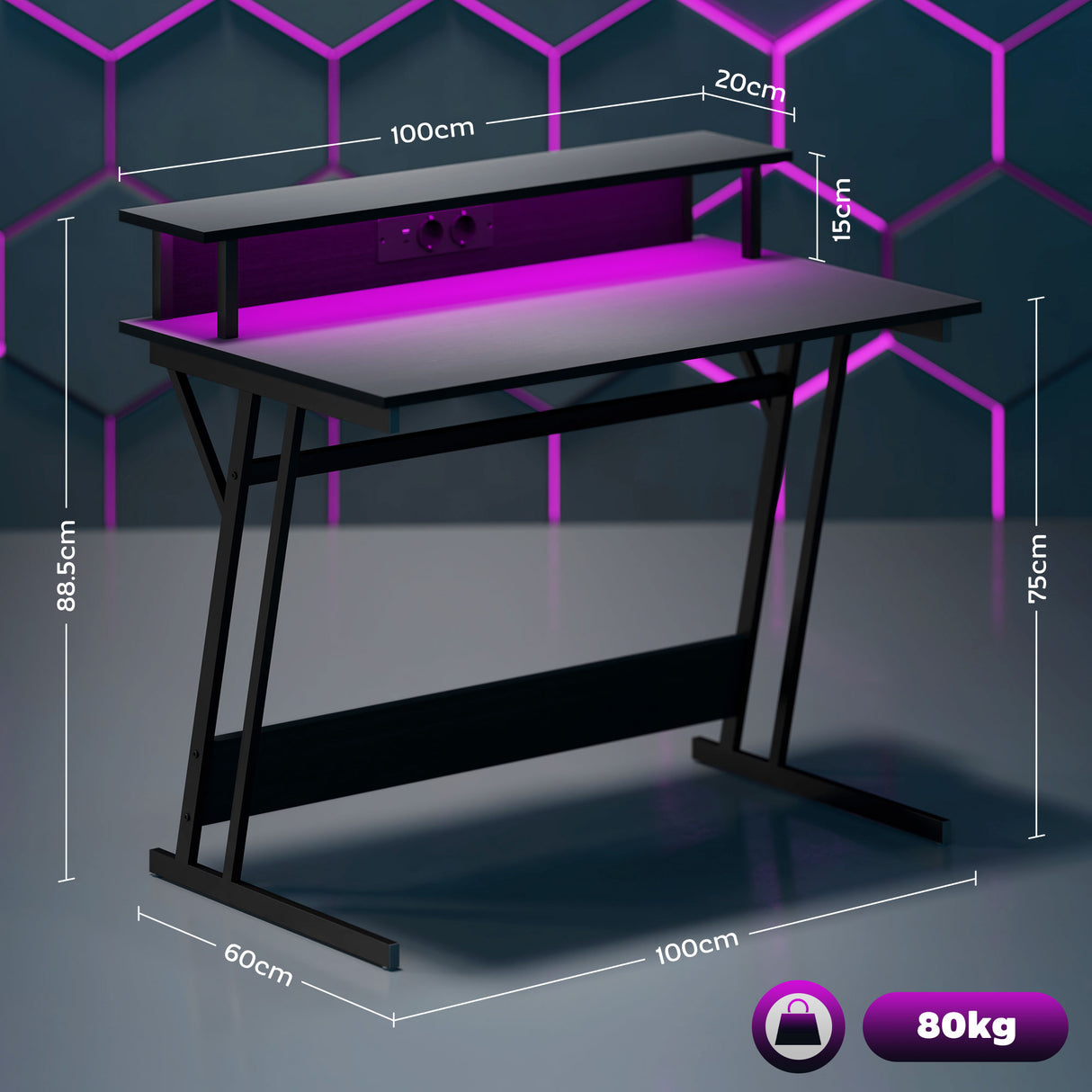 easycomfort easycomfort scrivania gaming con luci led e supporto per monitor in truciolato e acciaio 100x60x88 5 cm nero