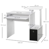 easycomfort easycomfort scrivania moderna con mensola per tastiera e cassetto in tessuto 100x40x86 6cm bianco e nero
