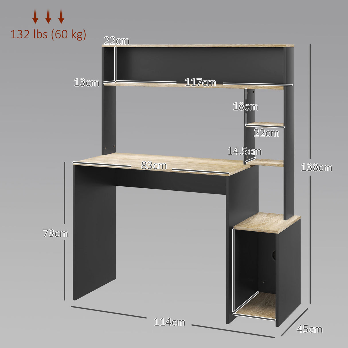 easycomfort easycomfort scrivania moderna con ripiani e supporto per cpu in legno 114x45x138cm grigio e legno naturale