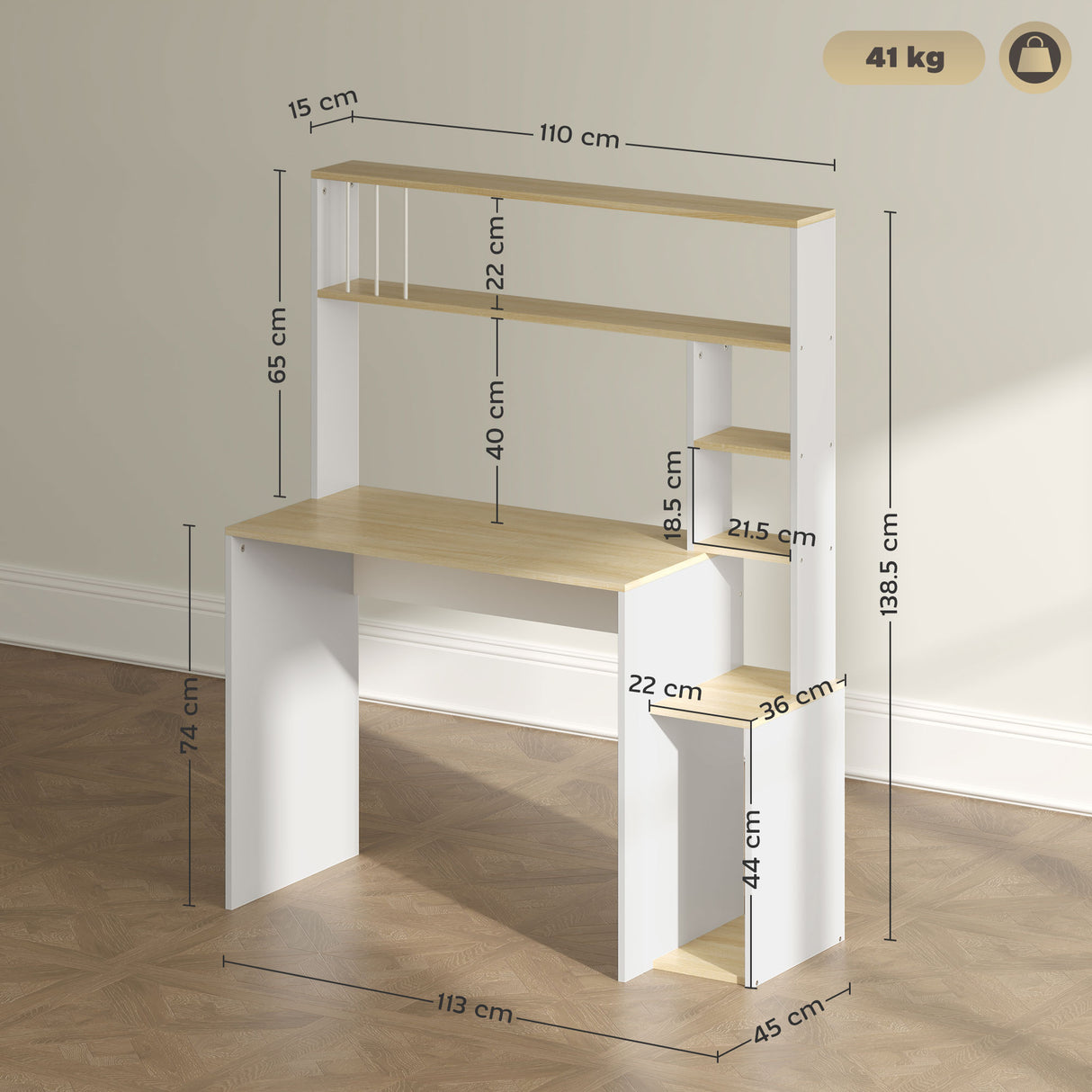 easycomfort easycomfort scrivania moderna per pc con libreria scaffale e porta cpu 113x45x138 5 cm rovere