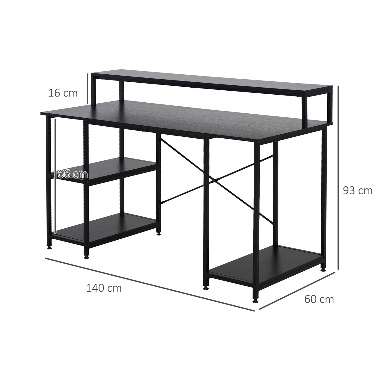 easycomfort easycomfort scrivania per computer con ripiani per monitor e cpu scrivania da ufficio per casa studio e lavoro nera 140 x 60 x 93cm ean 8054144131405
